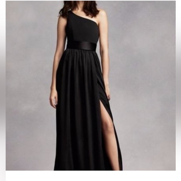White by Vera Wang Formal Black One-Shoulder Dress with Sash in Ebony Si… - Picture 1 of 14